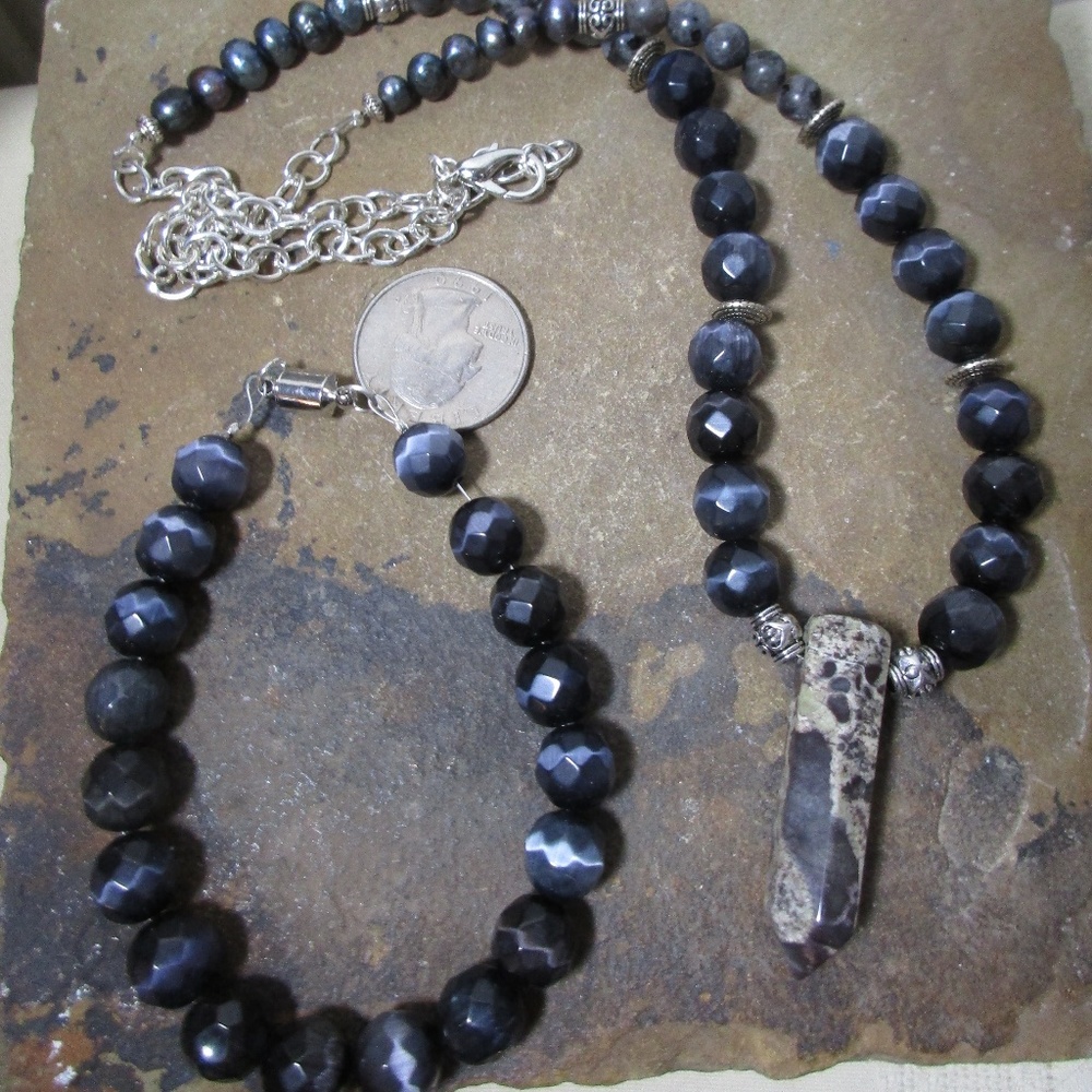1826 Sea sediment jasper & cats eye necklace